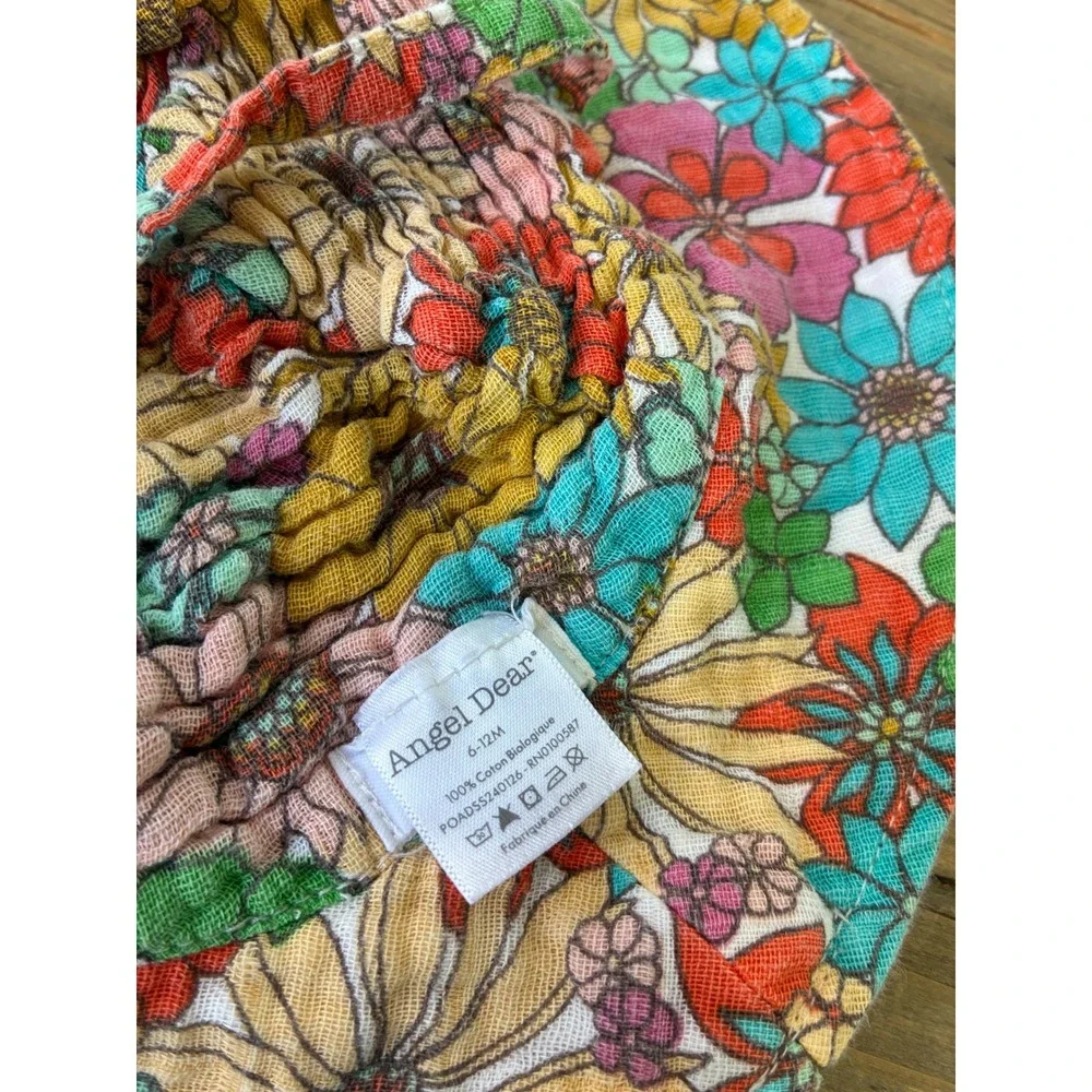 Angel Dear Floral Sun Hat Organic Cotton Kids 6-12M Multicolor Excellent